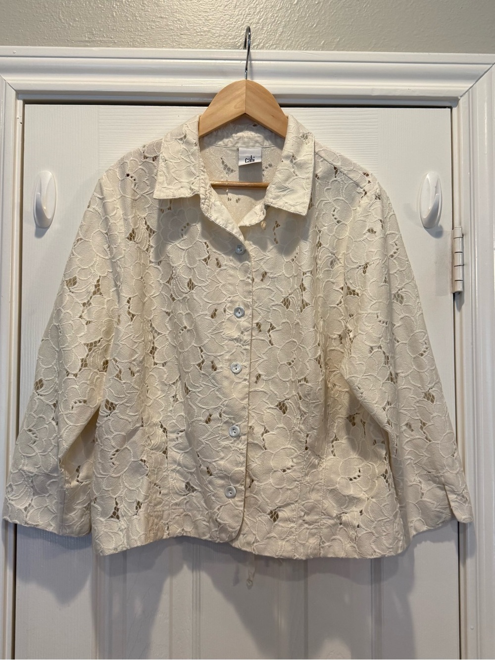 Cabi Lace Jacket Ivory Eyelet Women’s Size XL Spring Portrait #5162 Cottagecore